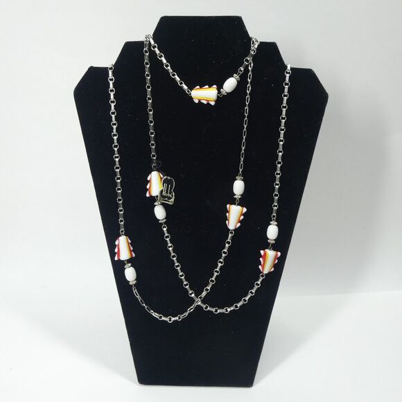 Hobe Glass Bead Necklace White Red Yellow Silvertone Chain MCM Vintage w/Tag - Picture 1 of 11